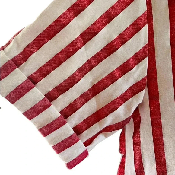 Zara Red White Shimmer Pinstripe Button Up Sz M Back Ruffles 4th of July - Picture 3 of 5